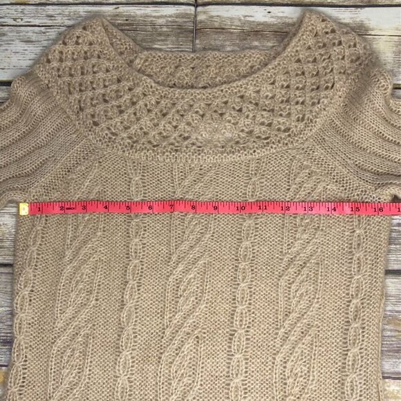 Ann Taylor LOFT Cable Knit Tan Mohair Blend Open Knit Boat Neck Sweater Tunic - Picture 6 of 9